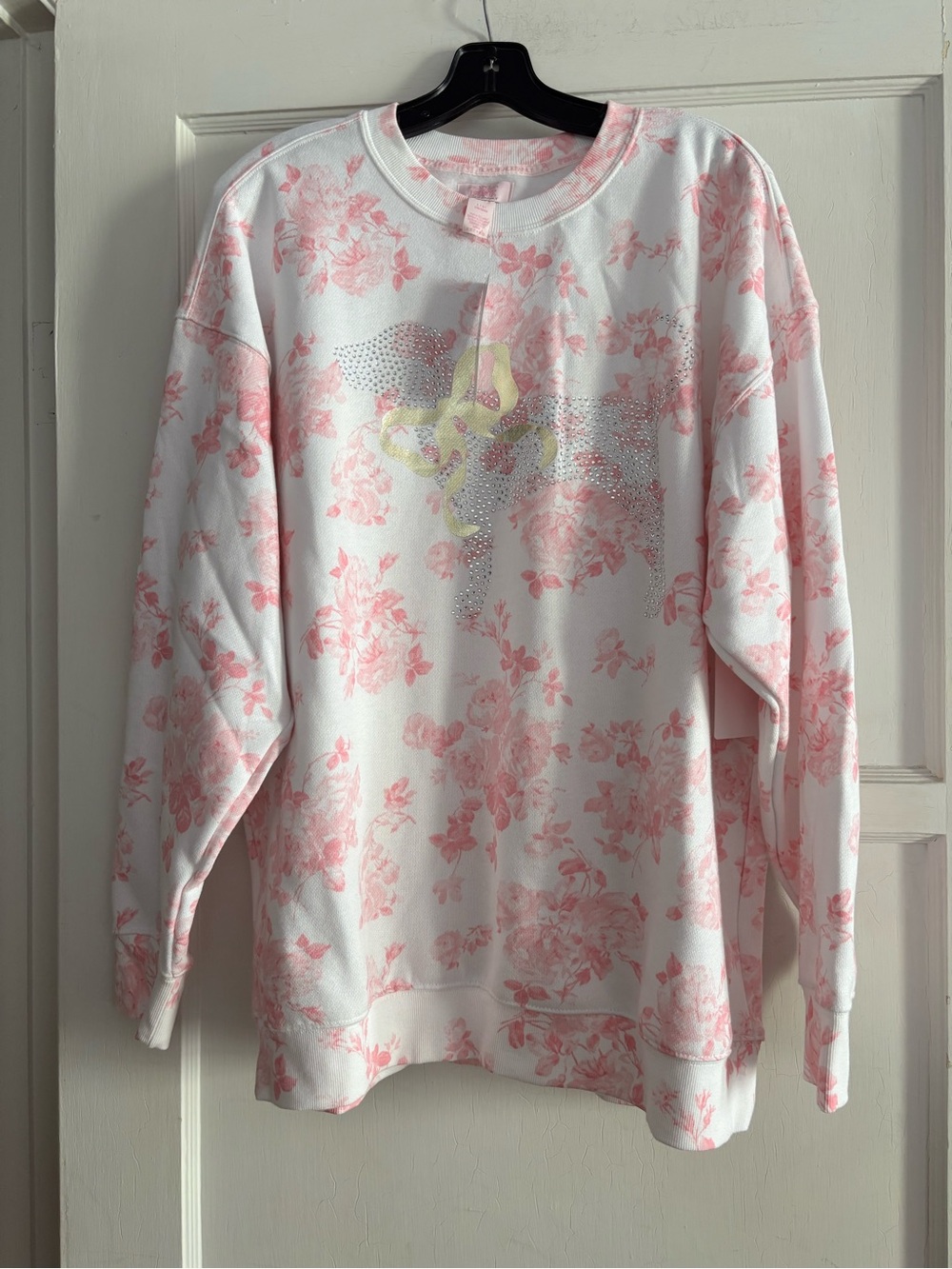 VS PINK LoveShackFancy Sweatshirt with Pink Floral Print and Bling Large New